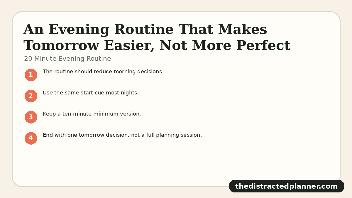 20 Minute Evening Routine for evening routine, branded by The Distracted Planner