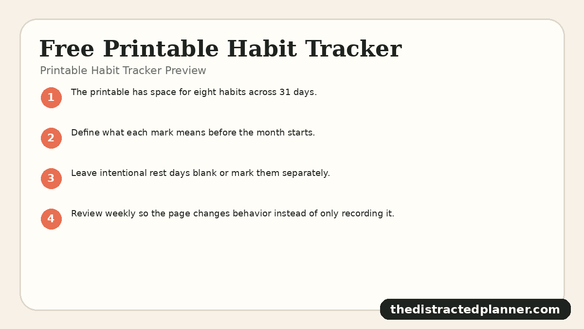 Printable Habit Tracker Preview for free printable habit tracker, branded by The Distracted Planner