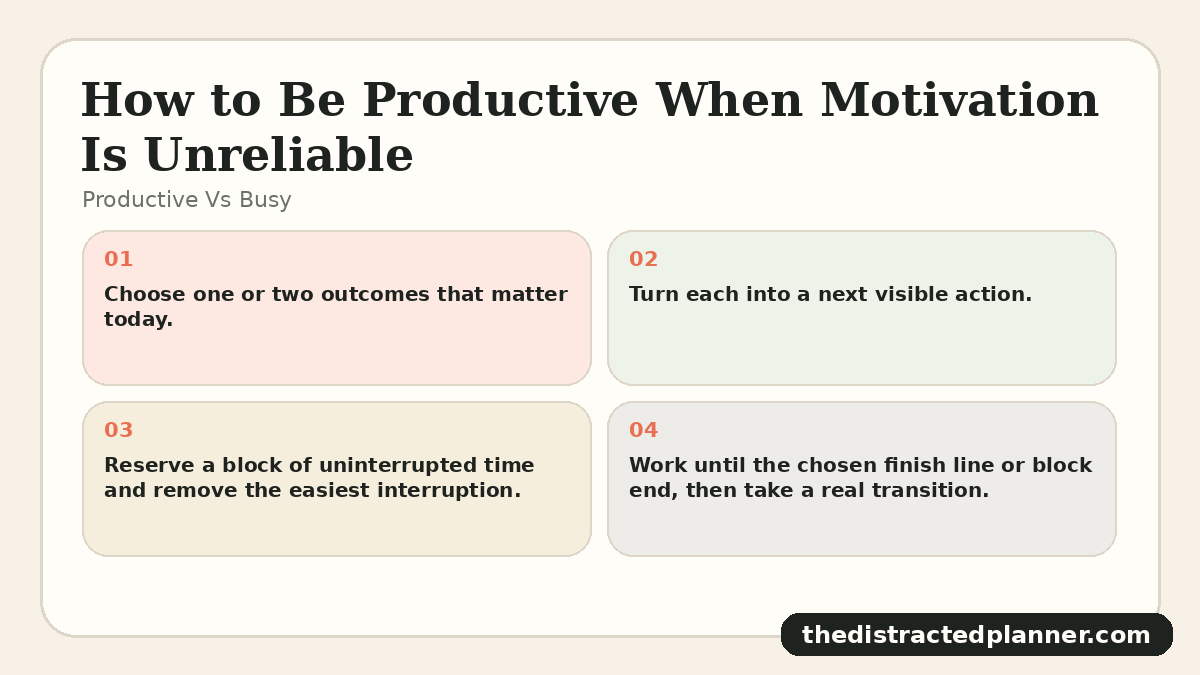 Productive Vs Busy for how to be productive, branded by The Distracted Planner