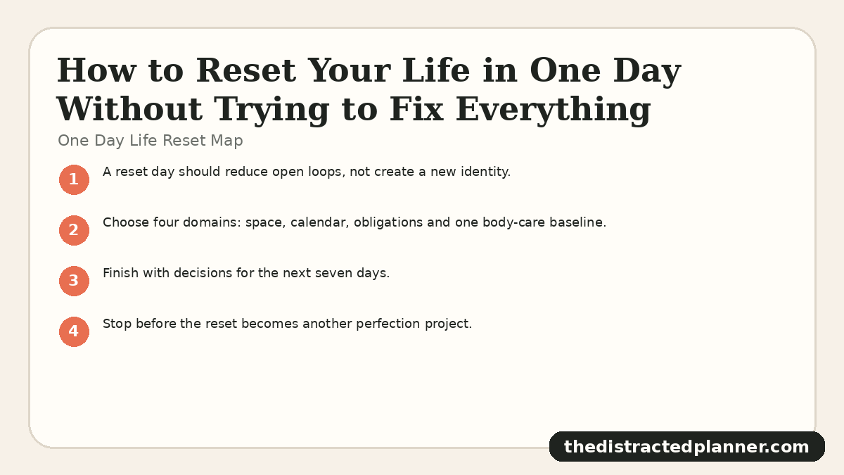 One Day Life Reset Map for life reset, branded by The Distracted Planner