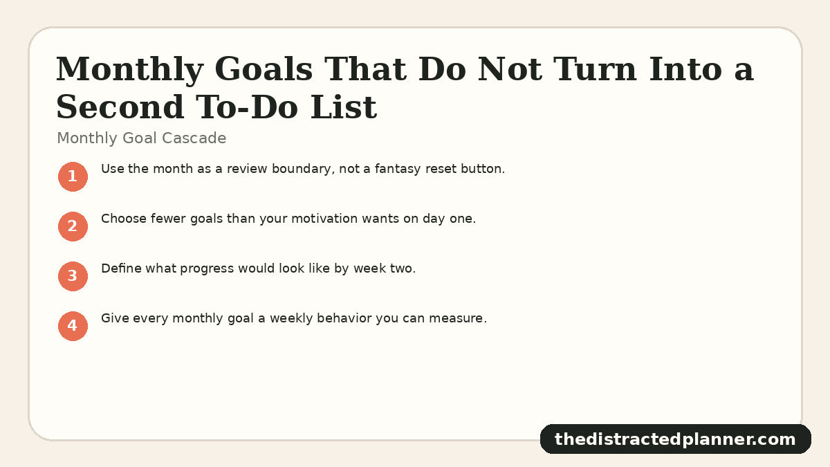Monthly Goal Cascade for monthly goals, branded by The Distracted Planner