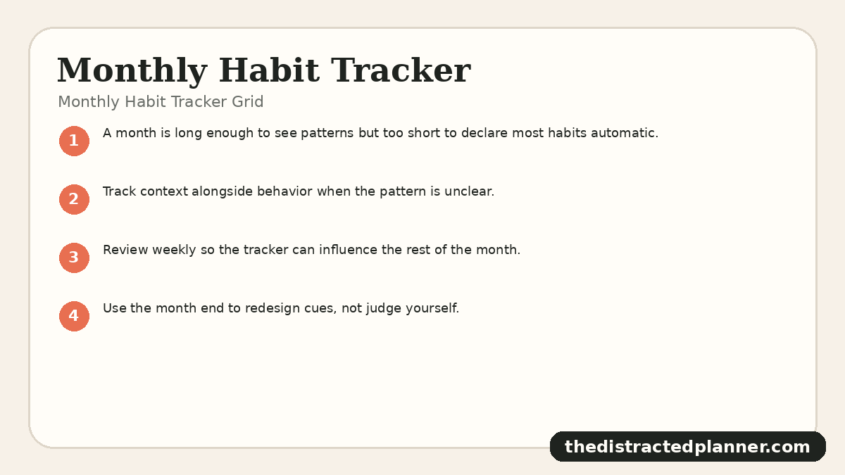 Monthly Habit Tracker Grid for monthly habit tracker, branded by The Distracted Planner