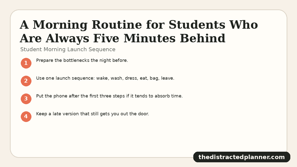 Student Morning Launch Sequence for morning routine for students, branded by The Distracted Planner