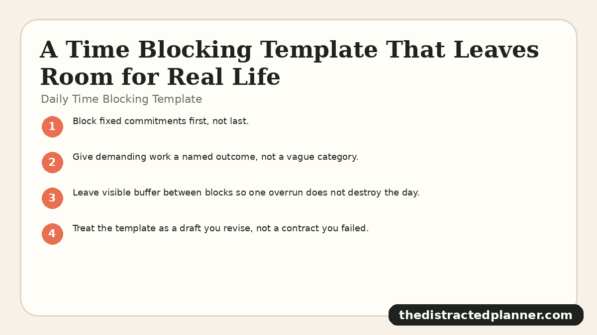 Daily Time Blocking Template for time blocking template, branded by The Distracted Planner