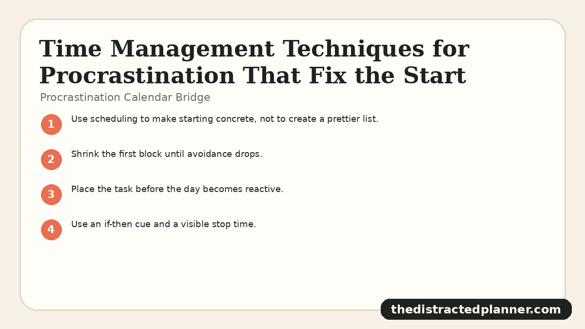 Procrastination Calendar Bridge for time management techniques for procrastination, branded by The Distracted Planner