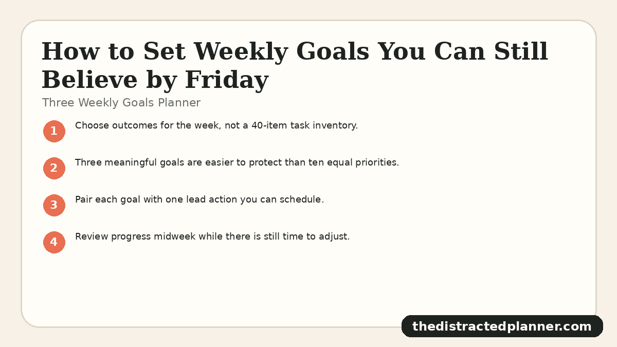Three Weekly Goals Planner for weekly goals, branded by The Distracted Planner